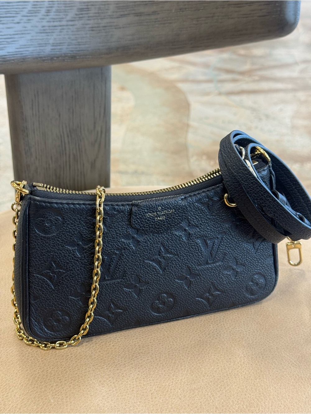 Louis Vuitton Black Monogram Empreinte Shoulder Pochette with Gold Chain